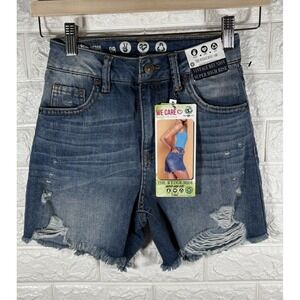 Peace Love Eco‎ Rewash Womens Jean Shorts Size W24 Distressed Denim High Rise